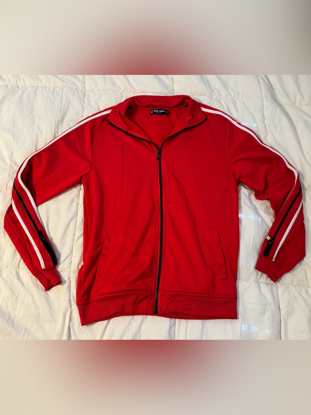 Rebel Minds Red Track Jacket Zip Up Y2K Streetwear Moto Athletic Size M